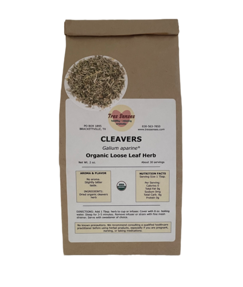 Image of bag of cleavers herb with label