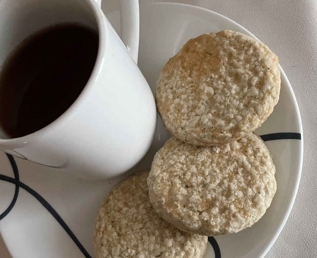 Image of rama holy pasil butter cookies with cup of tea