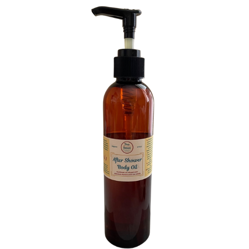 Image of 8 ounce bottle of after shower body oil.